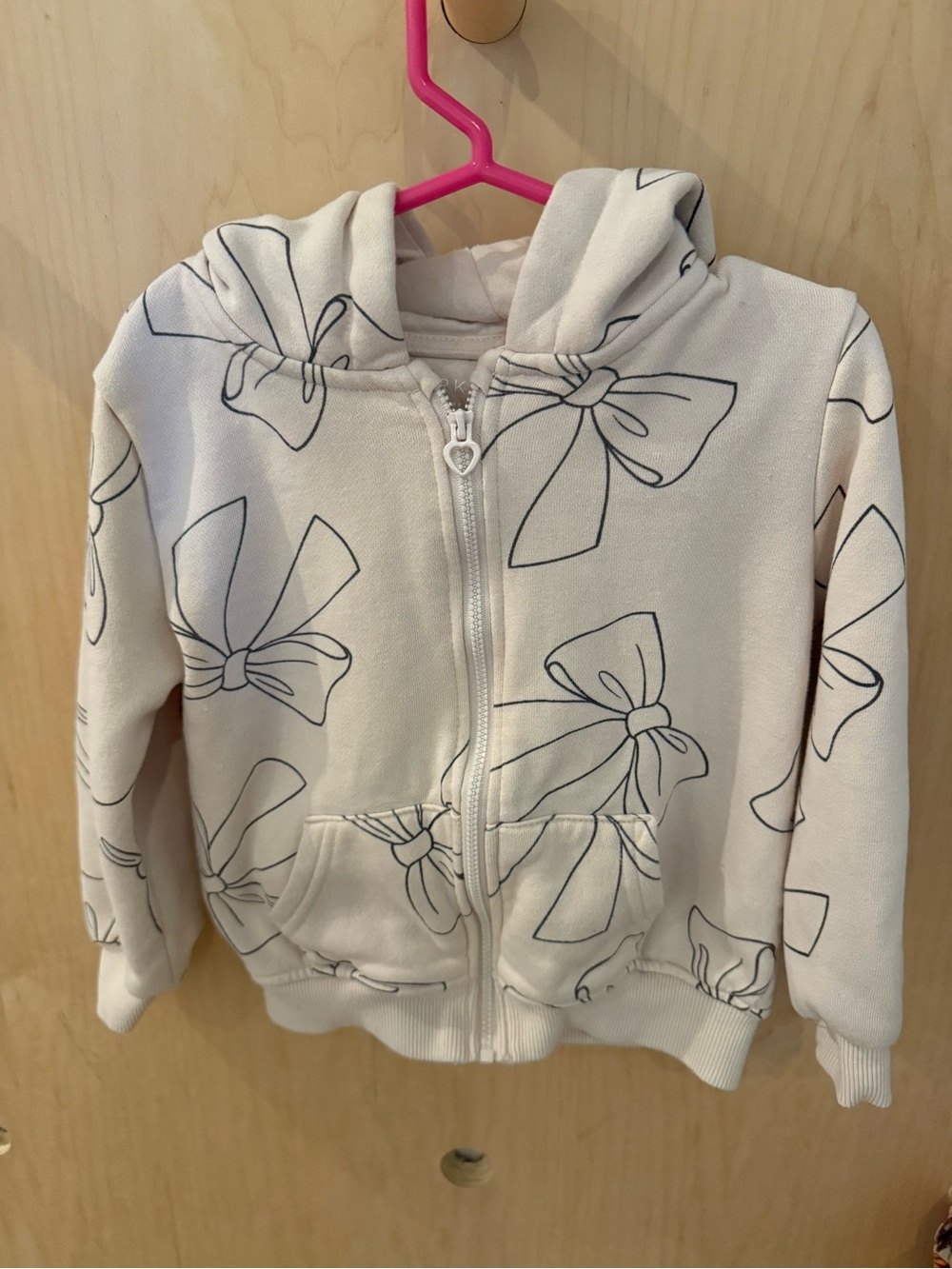 Primark Cream Hoodie with Navy Bow Print - Kids Sweatshirt
